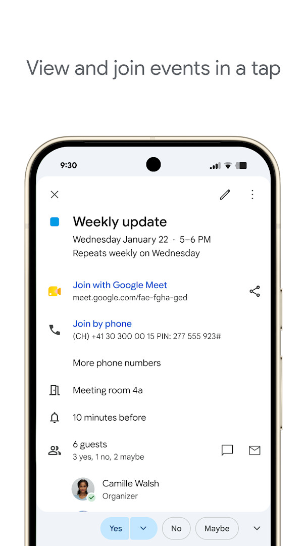 Day view with detailed hourly event blocks