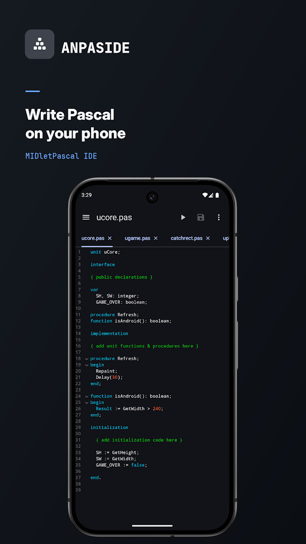 ANPASIDE main screen with project list and file navigator.
