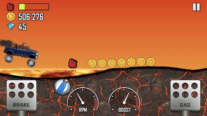 Hill Climb Racing simulated physics as a vehicle reacts to terrain