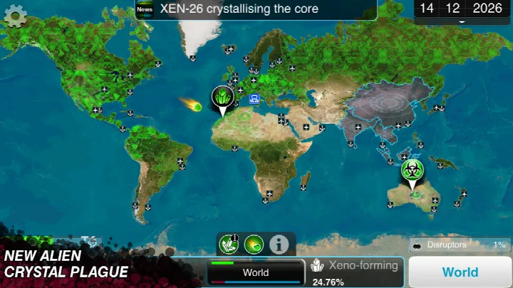 Plague Inc. screenshot displaying the daily disease challenge and upgrades.