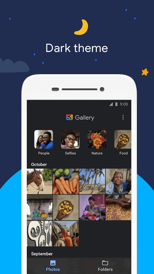 Folder view displaying albums and storage options including SD card support