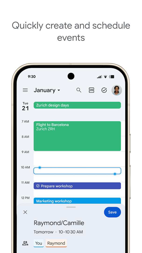 Week view showing scheduled events and tasks