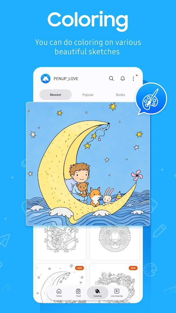 PENUP coloring book page filled in with vibrant colors.