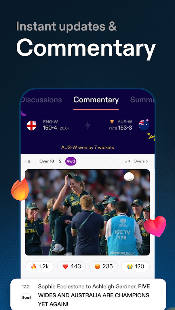 Match highlights and exclusive video section
