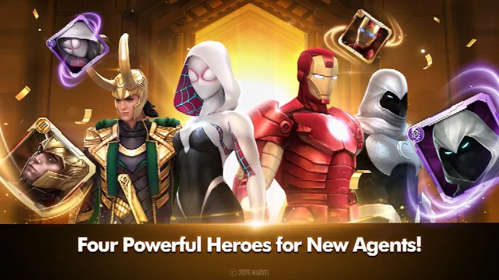 MARVEL Future Fight screenshot showing a roster of over 200 Marvel characters available to play