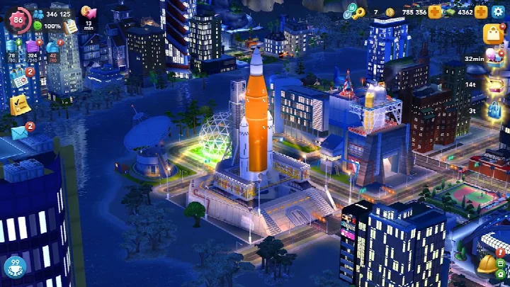 SimCity BuildIt screenshot of the Phantom Plaza landmark surrounded by eerie decorations.