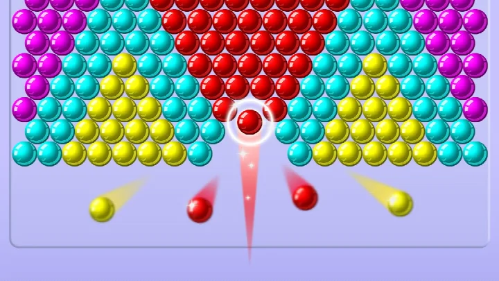 Bubble Shooter - Classic Pop showing a fireball effect unlocked by popping seven bubbles in a row.