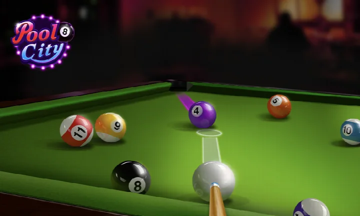 Pooking - Billiards City settings menu with options for sound and graphics.