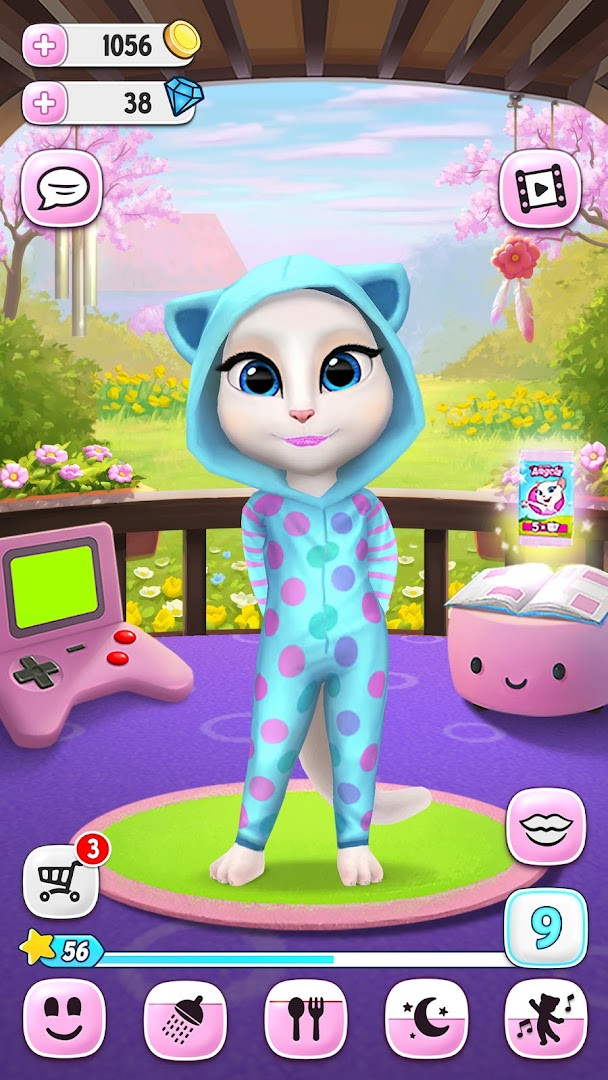 My Talking Angela dressed in a super snuggly unicorn onesie.