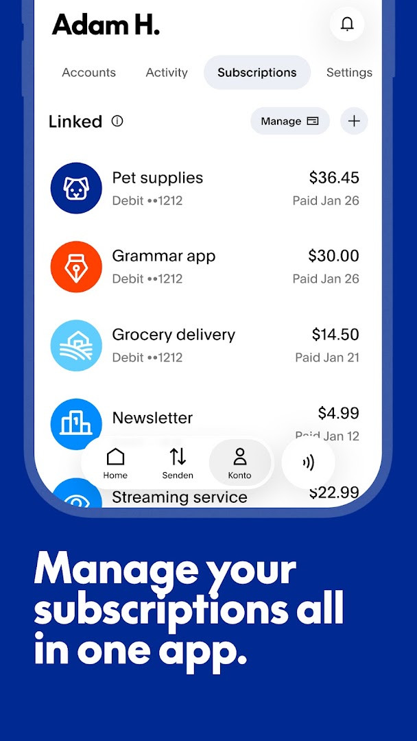 Debit card rewards screen with 5% cash back category selector