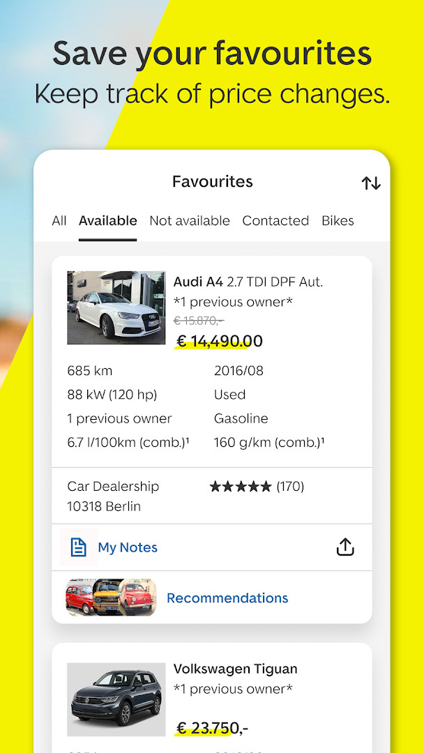 Map view showing nearby available cars and dealership locations