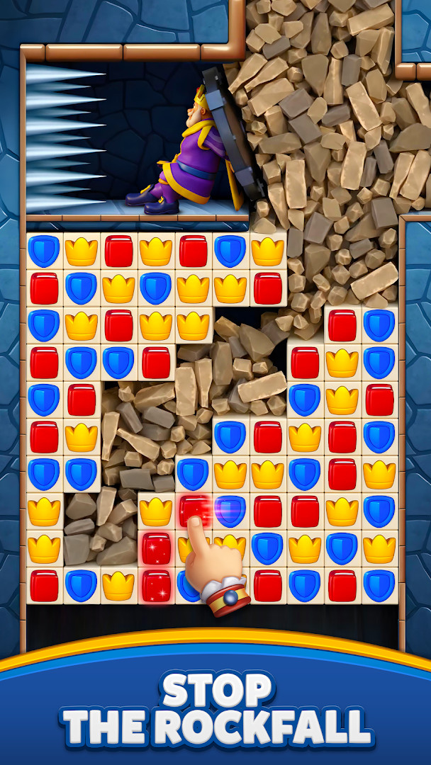 Screenshot of a puzzle level with obstacles like wooden boxes and birds, and a goal bar at top.