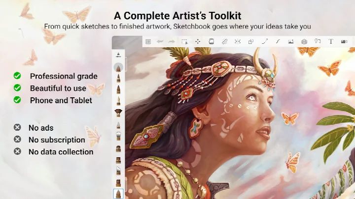 Sketchbook settings menu for customizing brushes and interface.