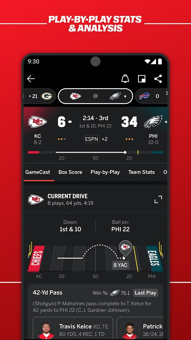 Audio section for listening to ESPN Radio and ESPN Podcasts
