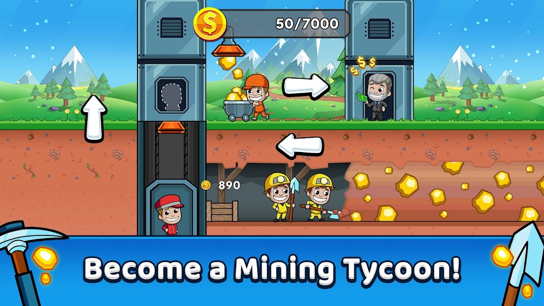 Idle Miner Tycoon: Gold Games screenshot showing the gold rush action