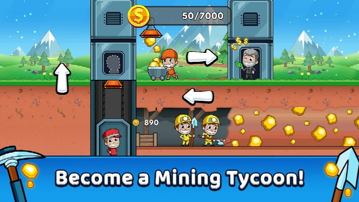 Idle Miner Tycoon: Gold Games screenshot showing the gold rush action