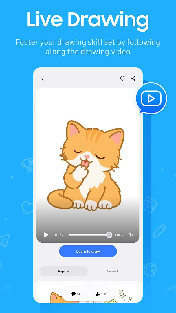 PENUP Live Drawing mode lets users follow along with video tutorials.