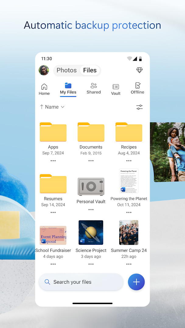 Camera Upload settings with automatic photo backup toggle