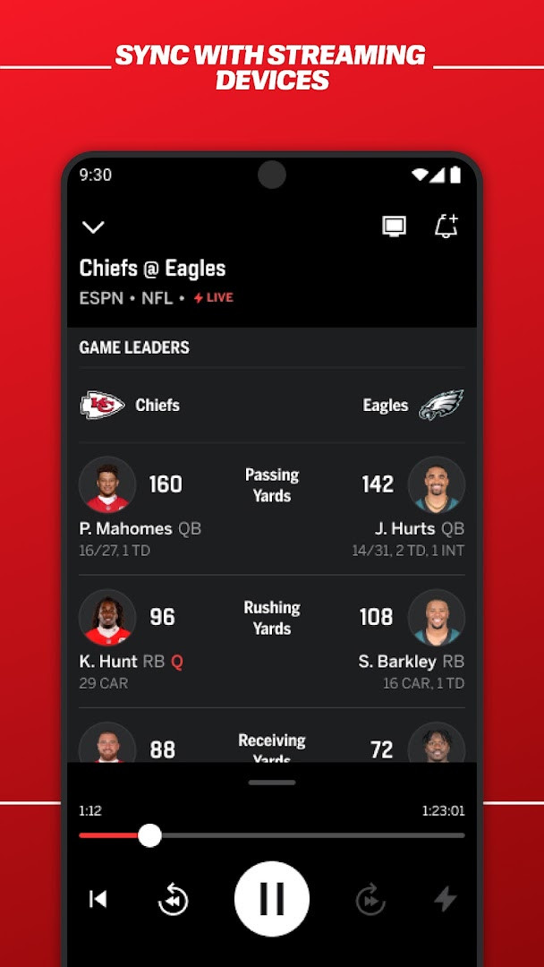 Sports categories including NFL, NBA, MLB, NHL, college sports, golf, soccer, and tennis