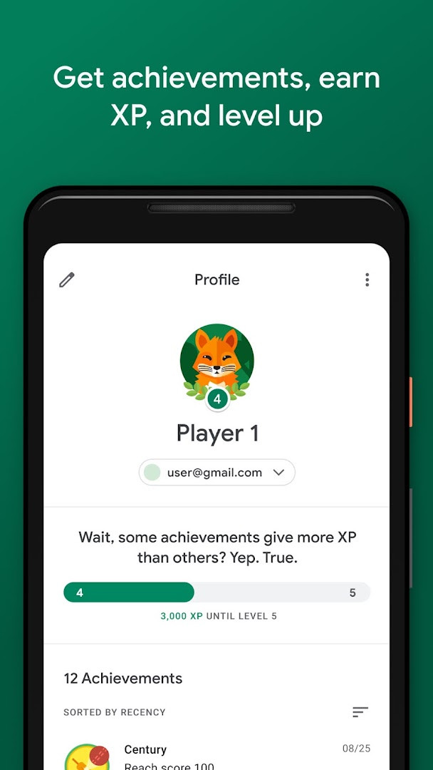 Google Play Games gameplay recording screen with record and share options.