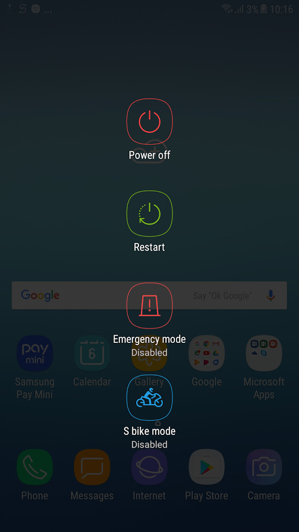 S bike mode main screen with the switch to turn the riding mode on