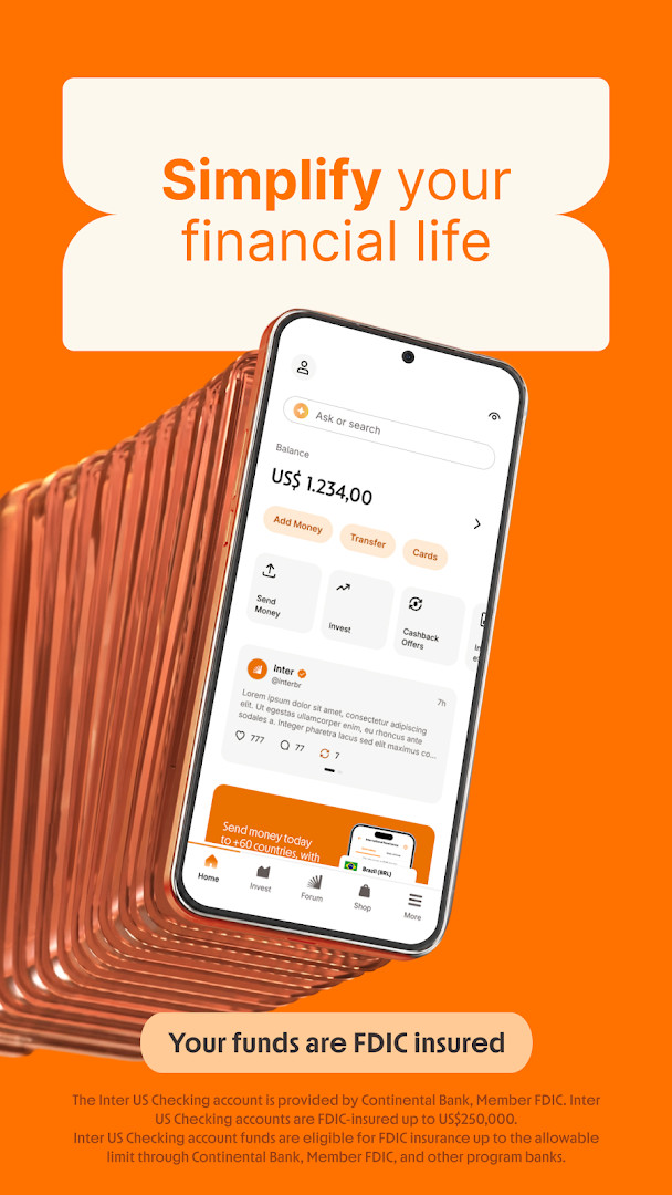 Home screen showing account balance and recent transactions
