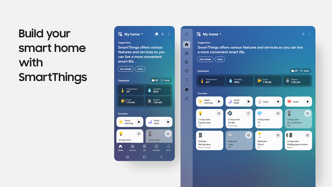 Notifications screen with device alerts and status updates