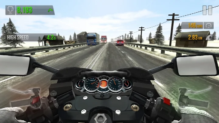 Traffic Rider career mode screen listing over 90 missions and achievements.