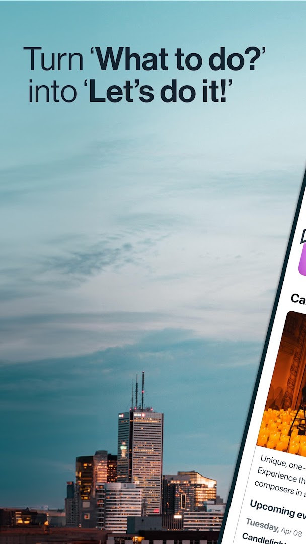 Home screen listing events and experiences in the city