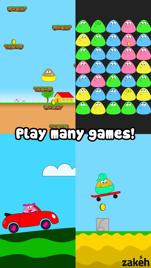 Pou feeding screen: offer a meal to your hungry alien companion.