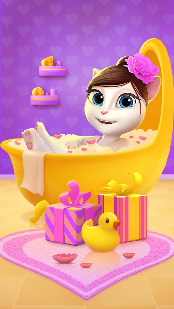 My Talking Angela activity screen with sweet day-to-day tasks in her 3D world.
