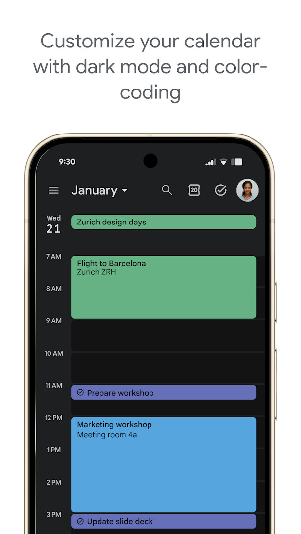 Task list displayed alongside calendar events
