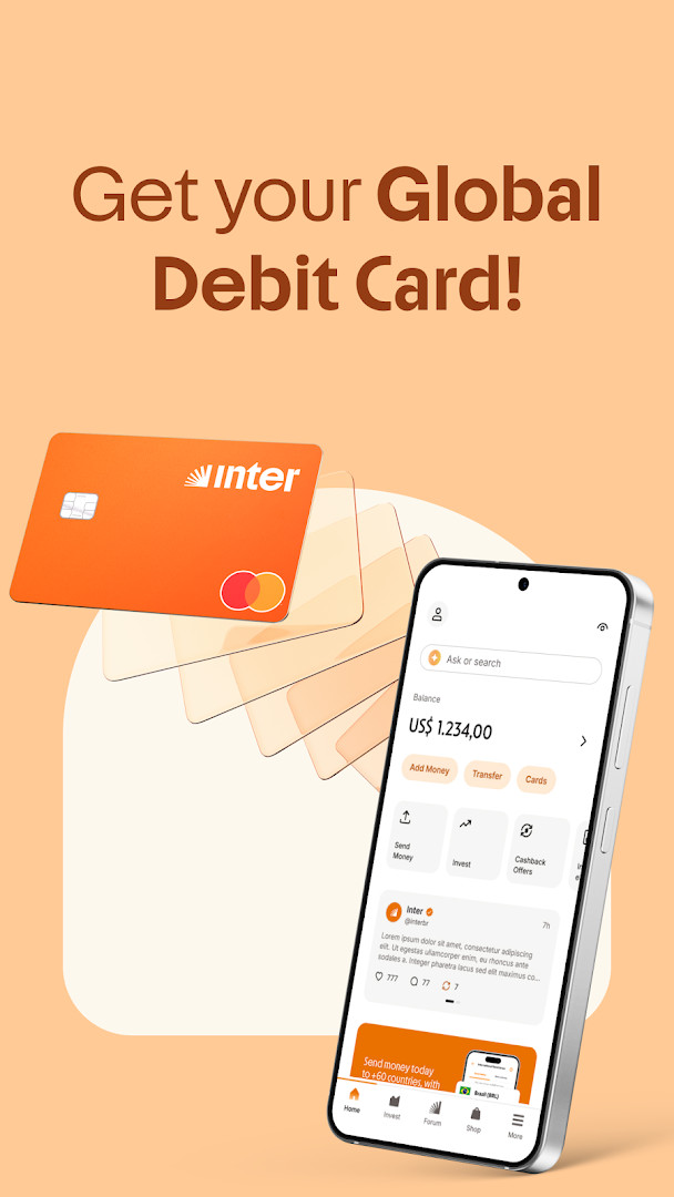 Card management screen with virtual and physical debit card options