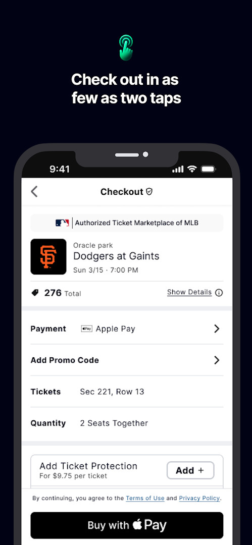 Mobile ticket with sharing options to send it to friends