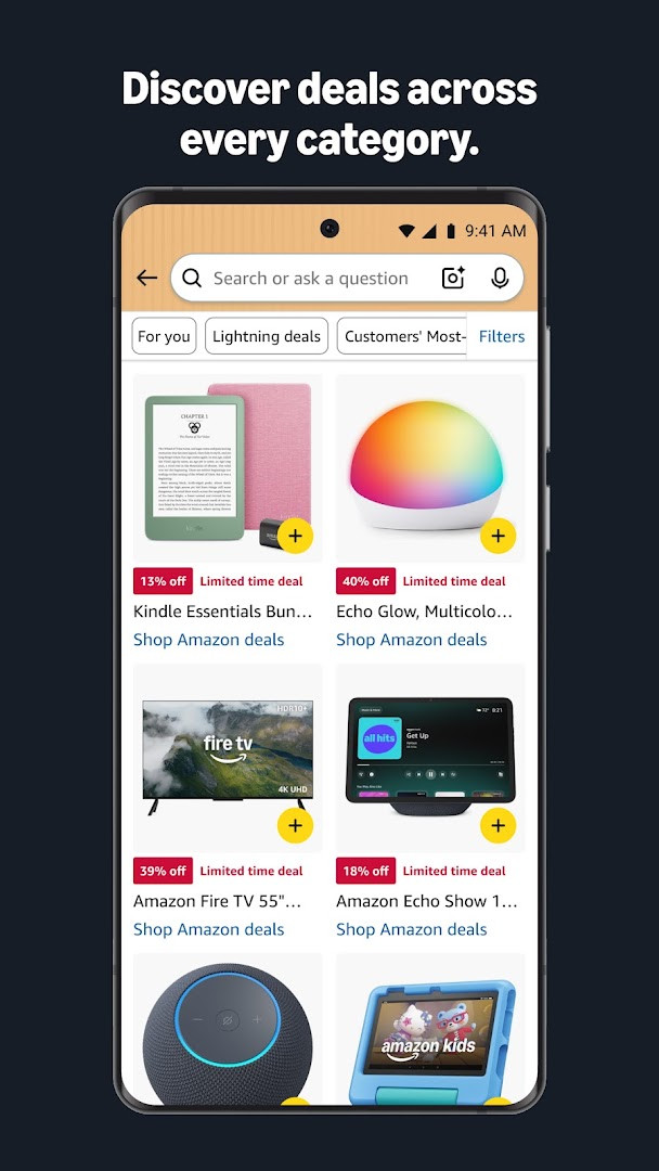 Amazon Shopping barcode scanner in search bar identifying a product.