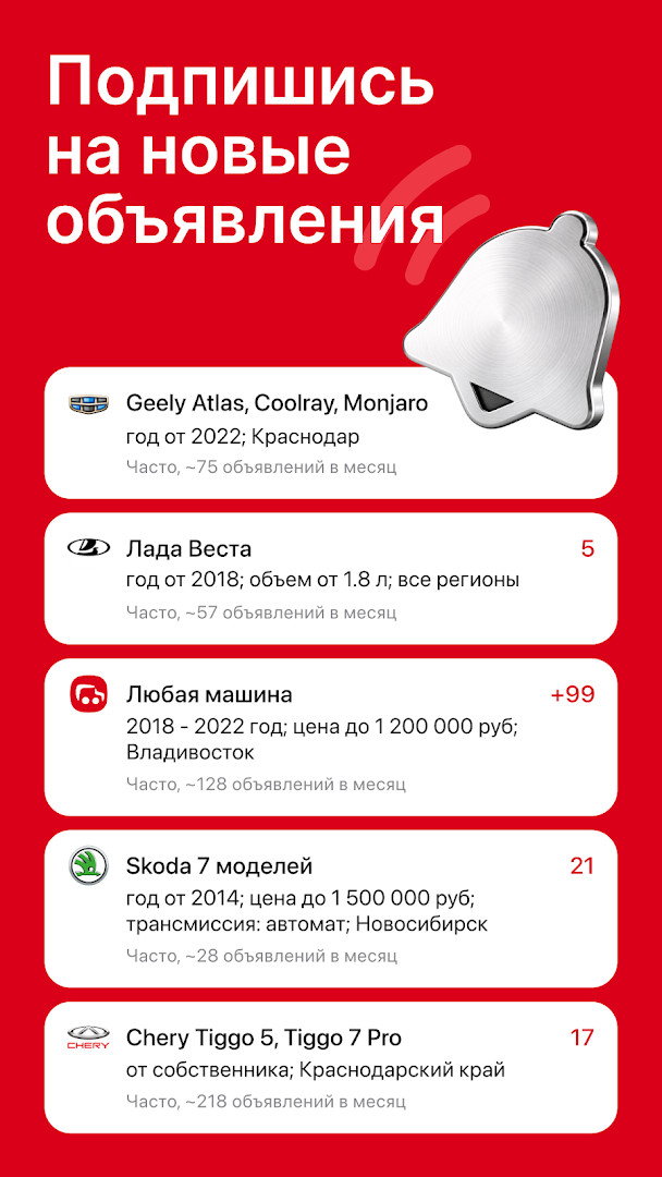 Favorites screen with saved cars and price change notifications.