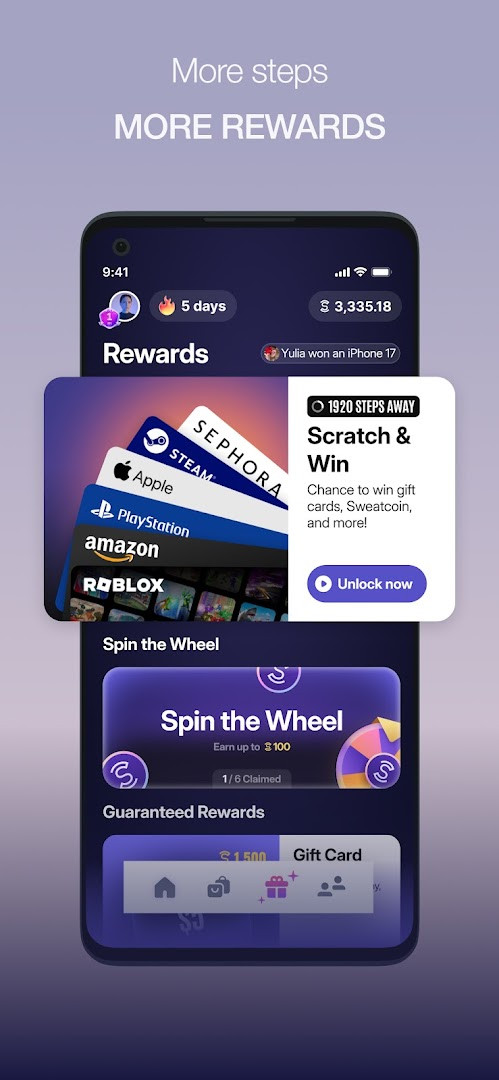 Badges screen displaying collected milestone badges and daily step goals.