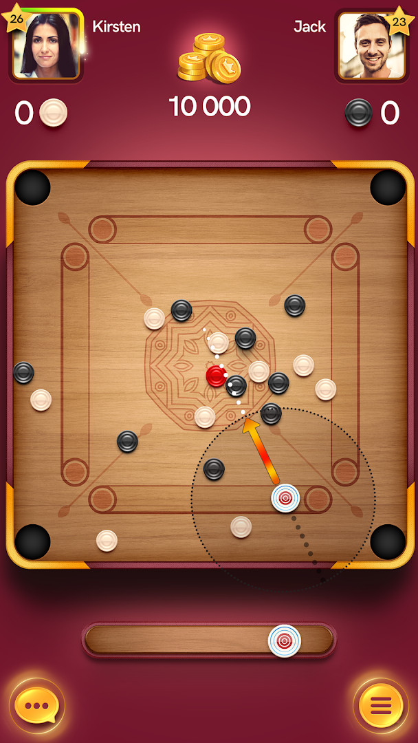 Disc Pool table with discs and aiming guide visible