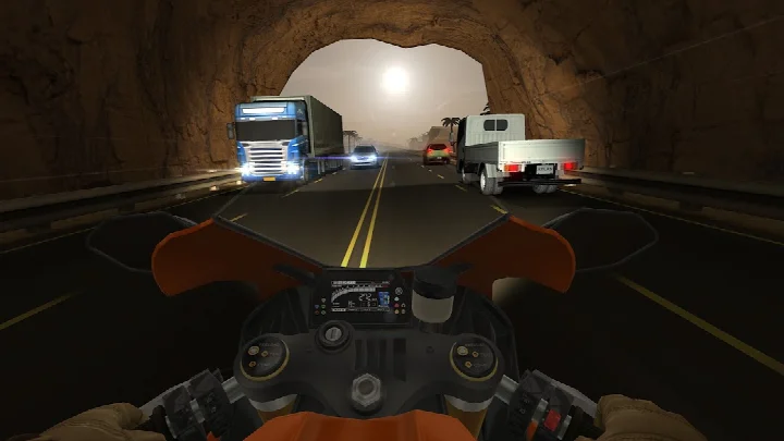 Traffic Rider garage with one of the 34 motorbikes available for upgrades.