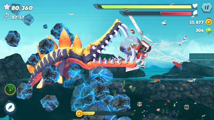 Gold Rush mode with glowing coins and a shark surrounded by a golden aura