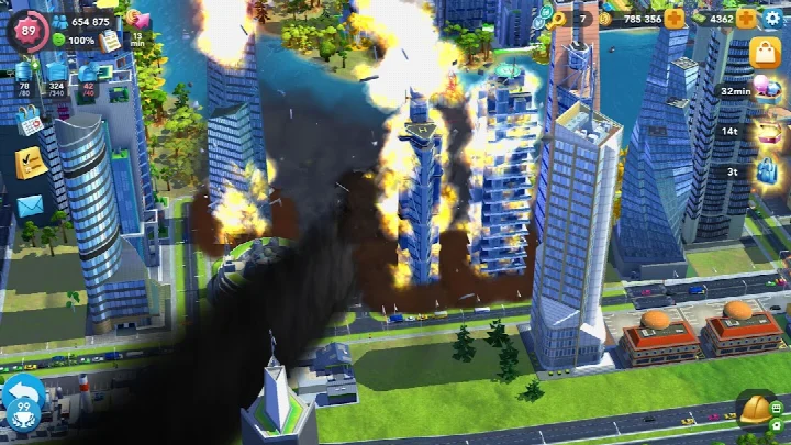 SimCity BuildIt screenshot of the Haunted Metropolis season with a spooky Gargoyle Tower.