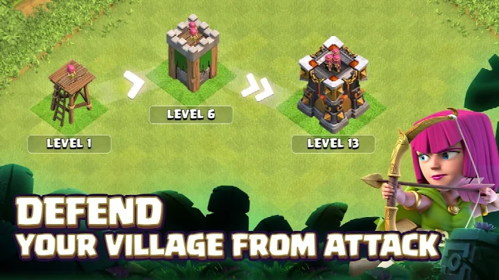 Hero selection interface displaying Barbarian King, Archer Queen, and Grand Warden.