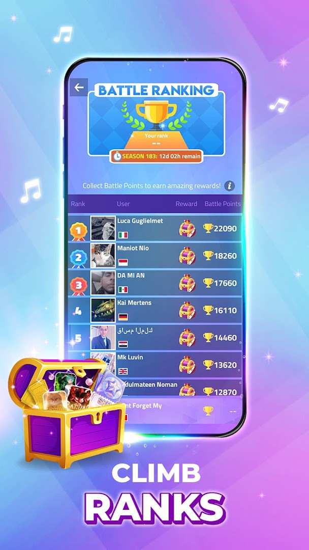 Offline mode screen with a download icon and list of available songs for offline play.