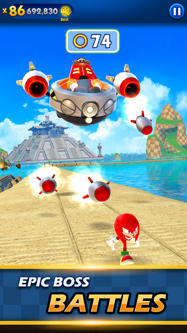 Character selection screen with Sonic, Tails, Knuckles, and Shadow cards.