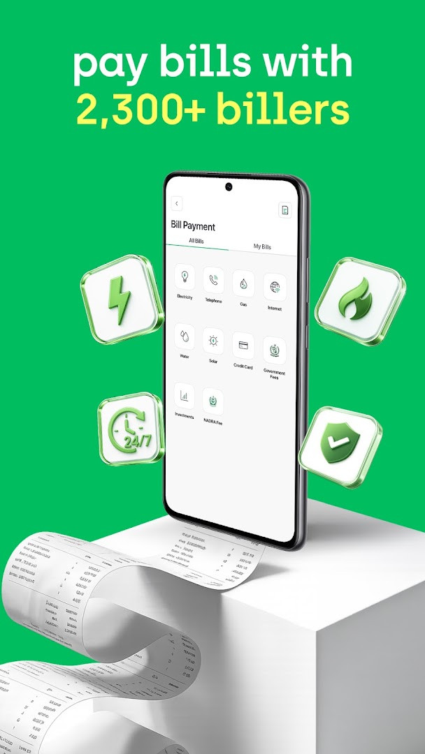 Bill payment screen for utilities and merchant payments.