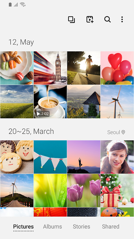 Samsung Gallery detail view with swipe-up options for an open image