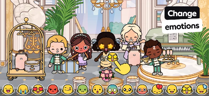 Toca Boca World screenshot of a pet hospital roleplay with animals and vet tools.