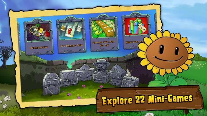 Screenshot of Plants vs. Zombies™ on a rooftop level with catapult plants and pole-vaulting zombies.
