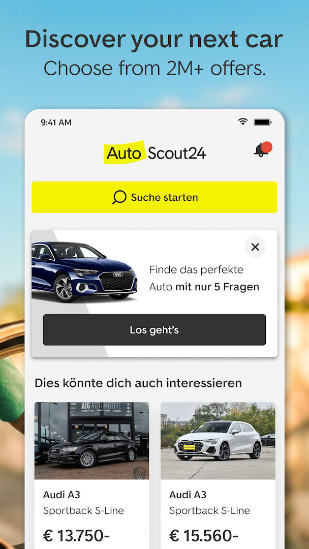 Search filters panel for selecting make, model, price range and fuel type