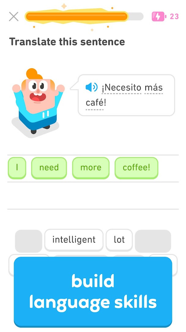 Duolingo progress tracker displaying weekly goals and achievements.